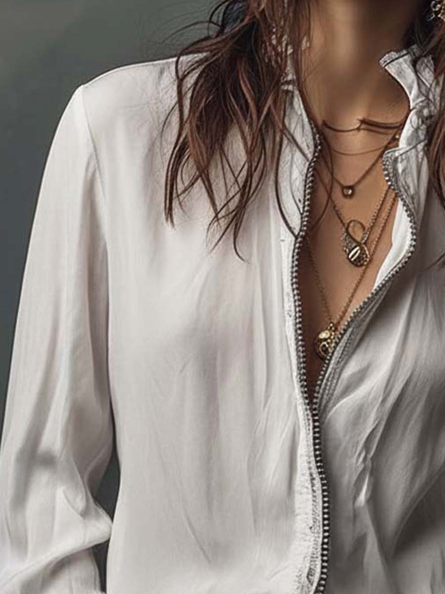 Ana · Blusa Blanca Cremallera con Volantes