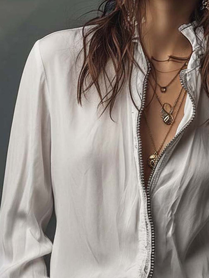 Ana · Blusa Blanca Cremallera con Volantes