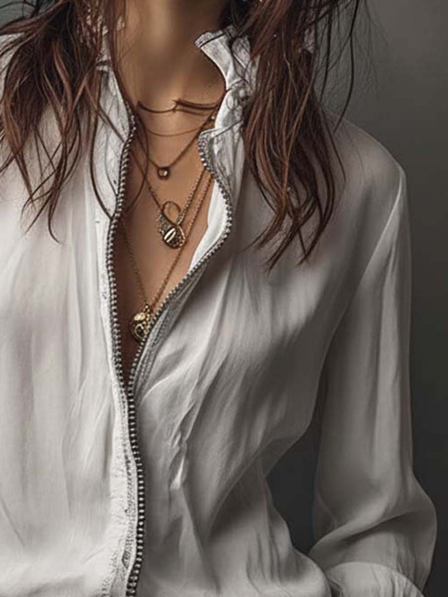 Ana · Blusa Blanca Cremallera con Volantes