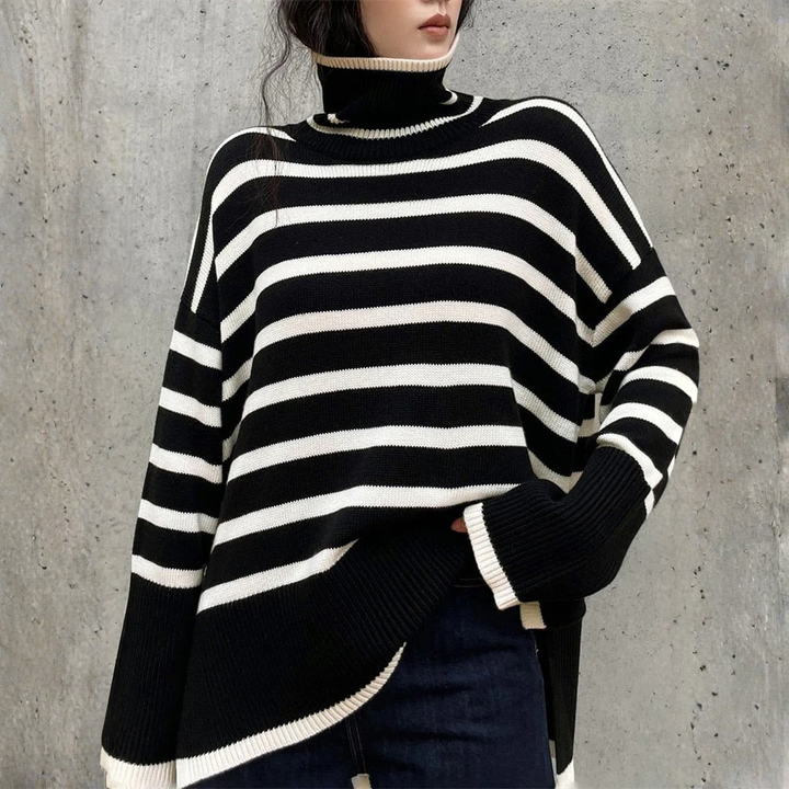 Kynesia | Suéter de Cuello Alto de Rayas Oversized
