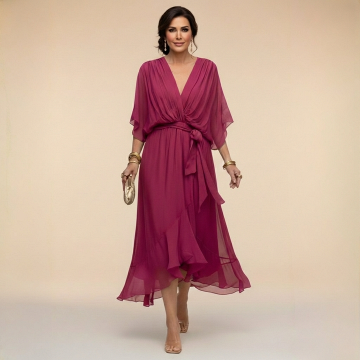 Monica™ – Vestido de Chiffon Elegante con Escote en V Favorecedor