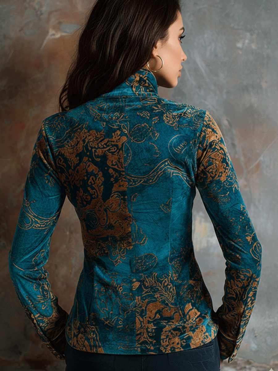 Julia · Blusa Terciopelo Azul Pavo Real