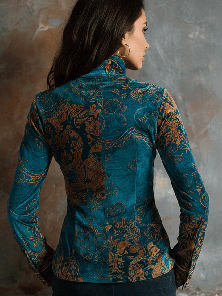 Julia · Blusa Terciopelo Azul Pavo Real