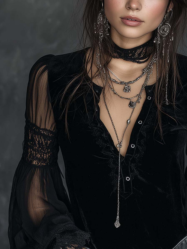 Sofía · Blusa Terciopelo Mangas Transparentes