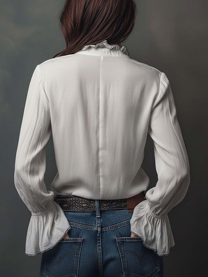 Ana · Blusa Blanca Cremallera con Volantes