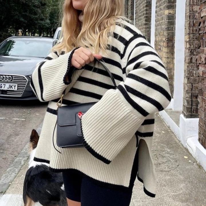 Kynesia | Suéter de Cuello Alto de Rayas Oversized