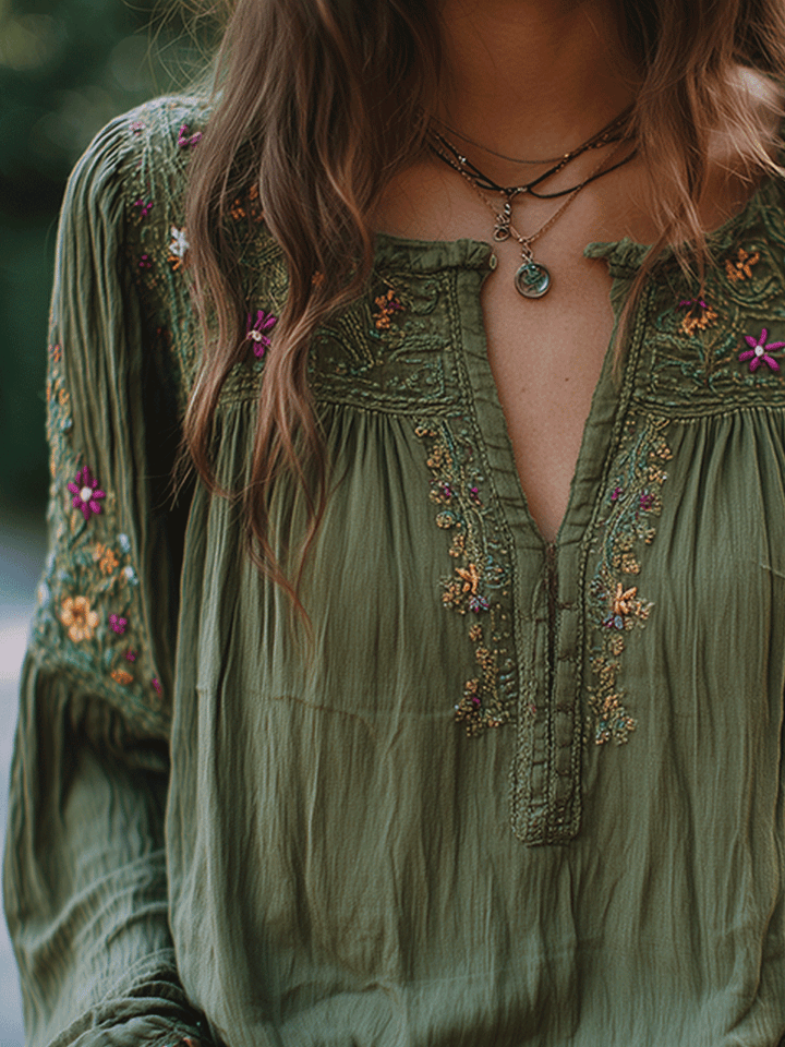 Manuela · Camisa bordada con flores bohemias