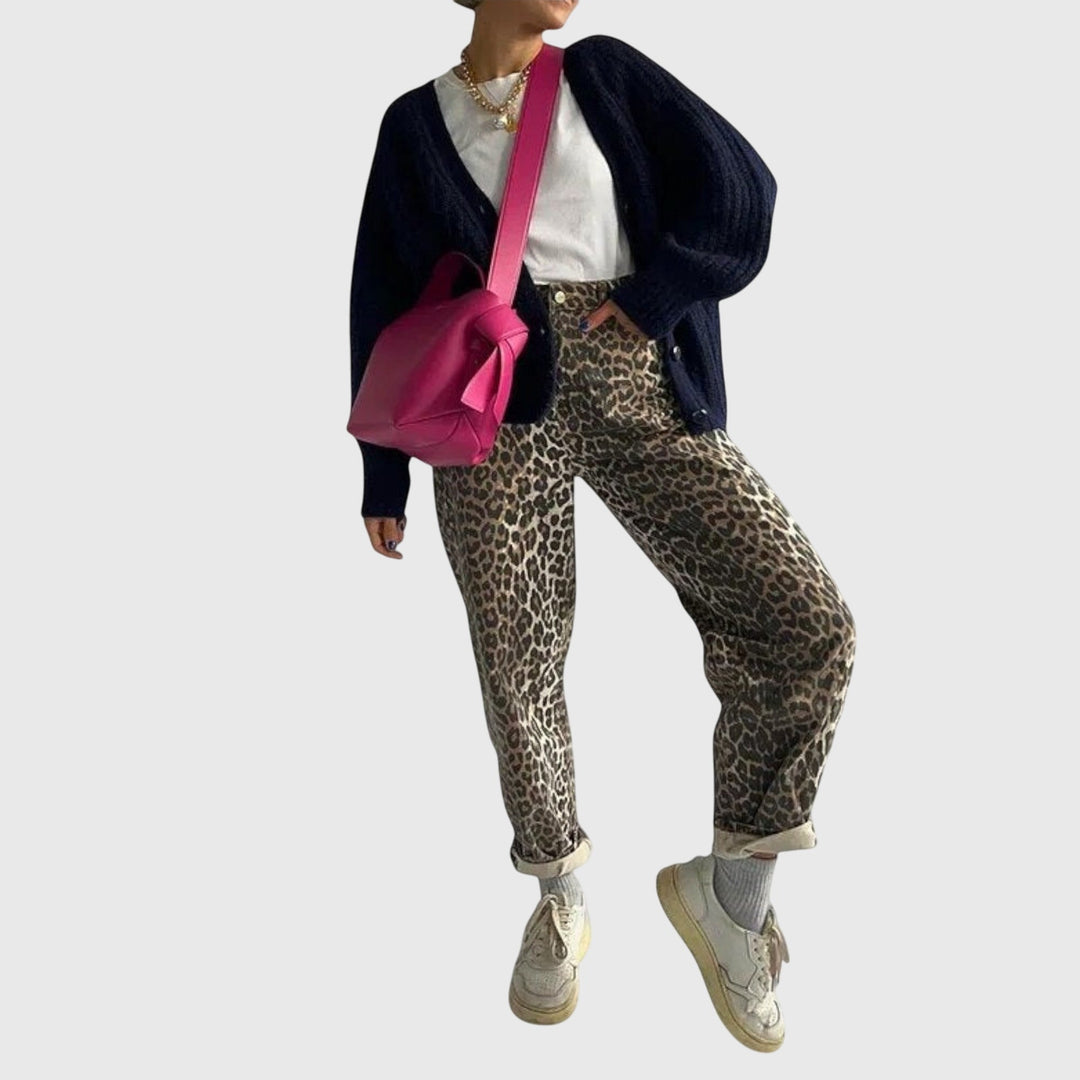 Chandra - Jeans Vintage con Estampado de Leopardo