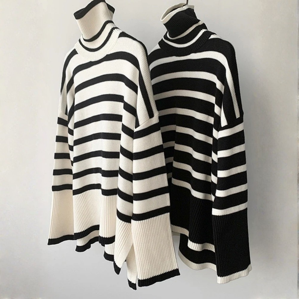 Kynesia | Suéter de Cuello Alto de Rayas Oversized
