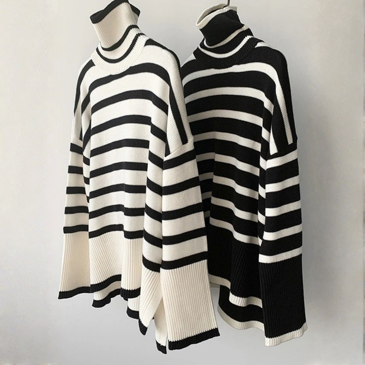 Kynesia | Suéter de Cuello Alto de Rayas Oversized