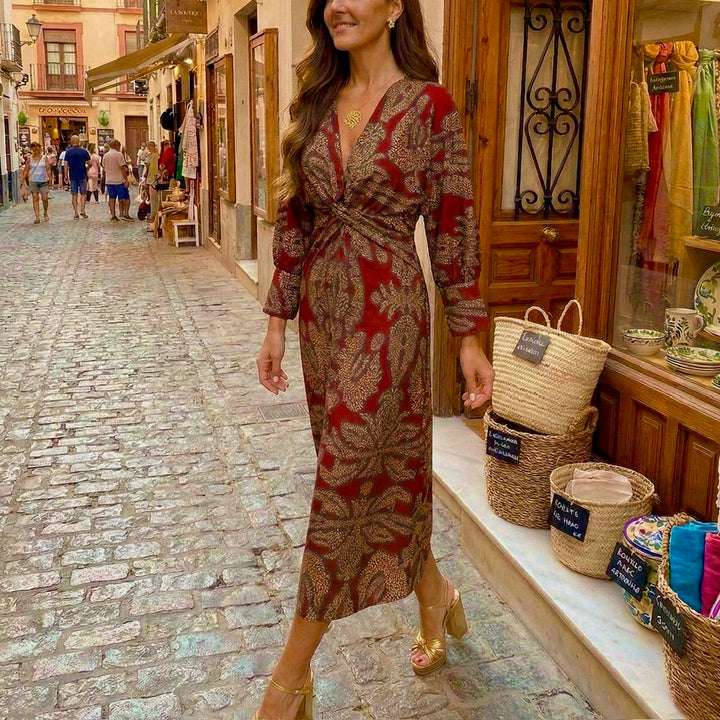 Isadora™ – Vestido Midi Elegante con Estampado de Encanto Atemporal