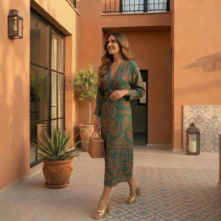 Isadora™ – Vestido Midi Elegante con Estampado de Encanto Atemporal