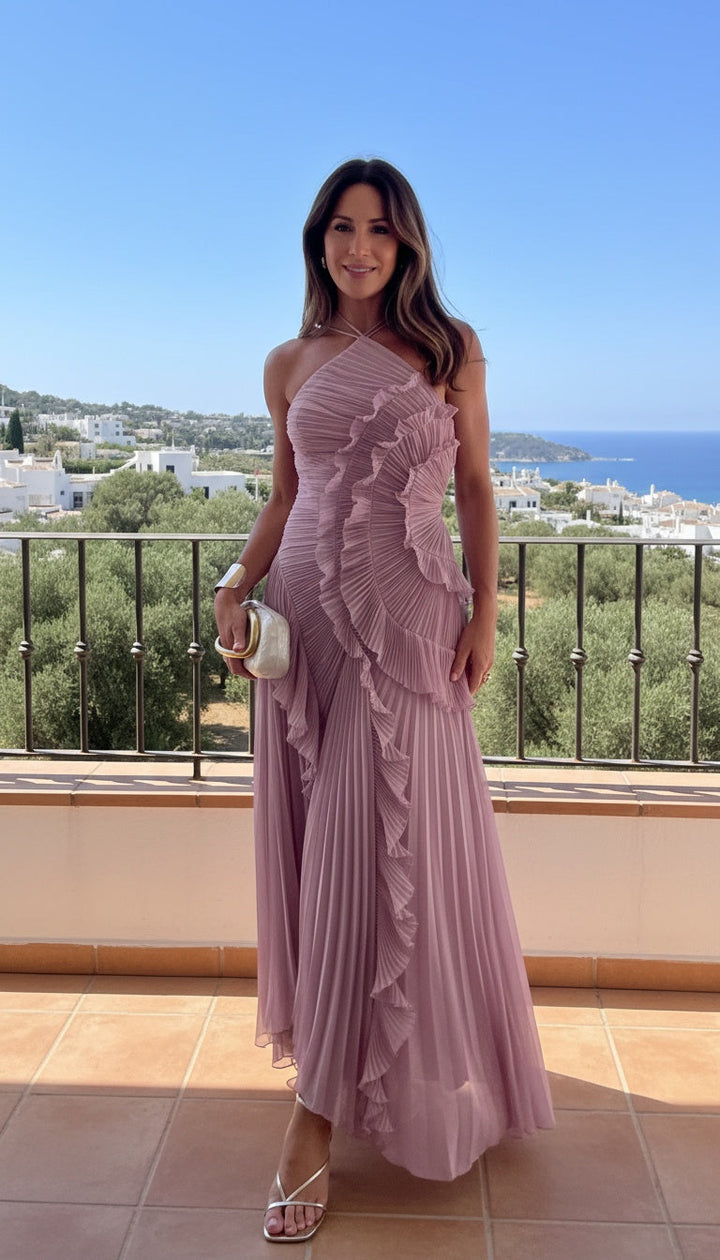 Rose™ – Vestido Largo Plisado con Corte Elegante y Ajuste Favorecedor