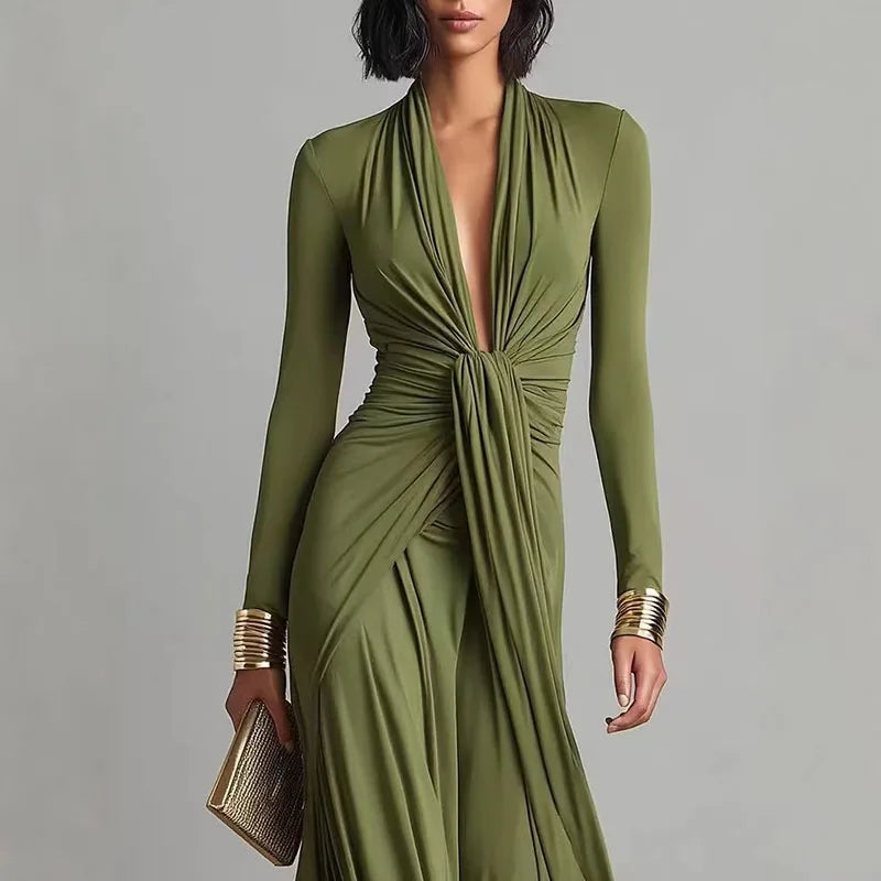 Leonora · Vestido maxi con escote drapeado