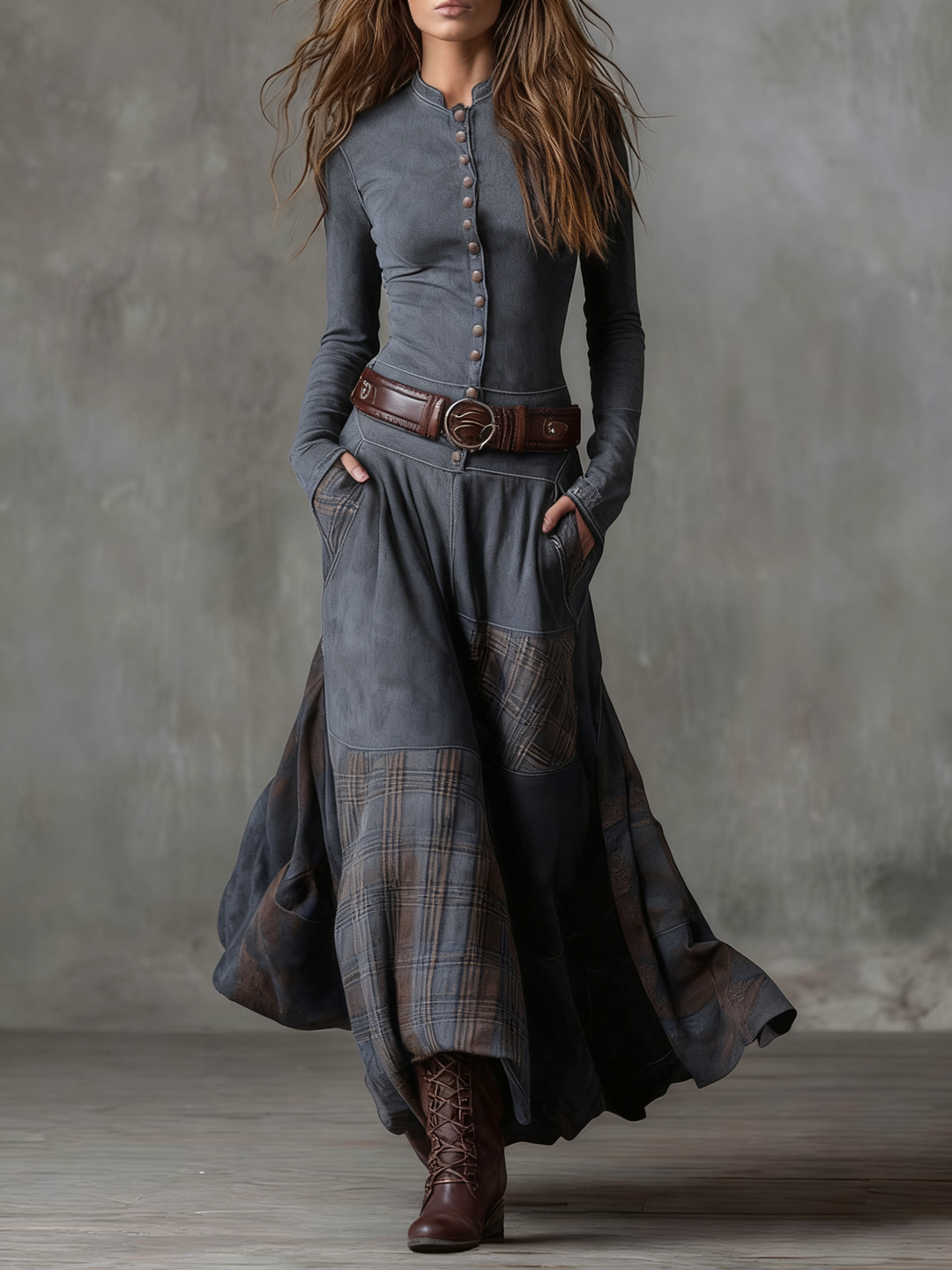 Azucena | Vestido maxi de ante con cinturón