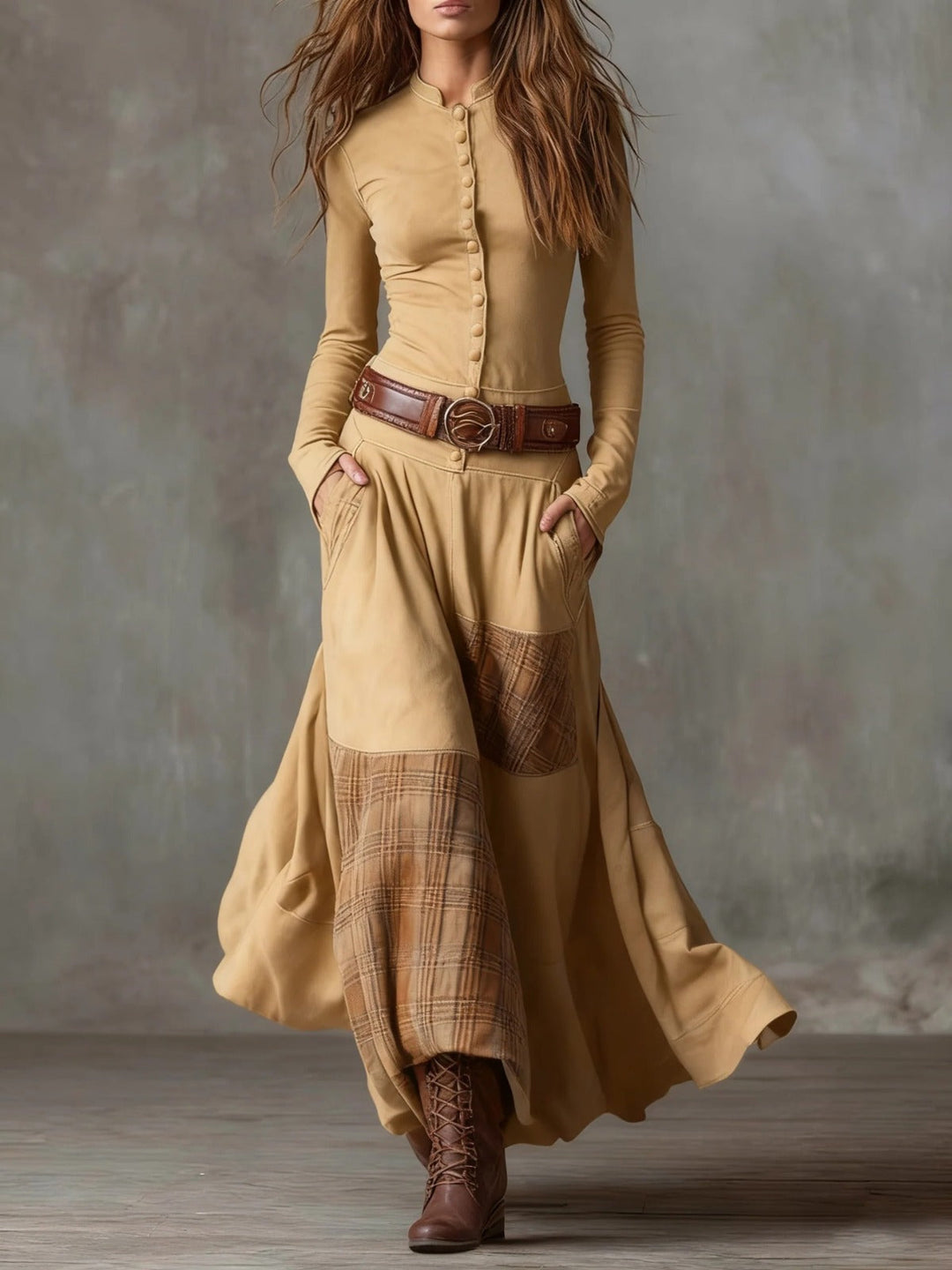 Azucena | Vestido maxi de ante con cinturón