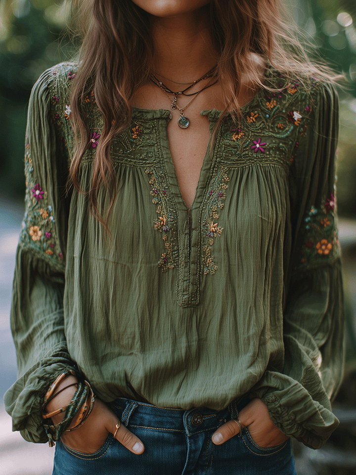 Manuela · Camisa bordada con flores bohemias