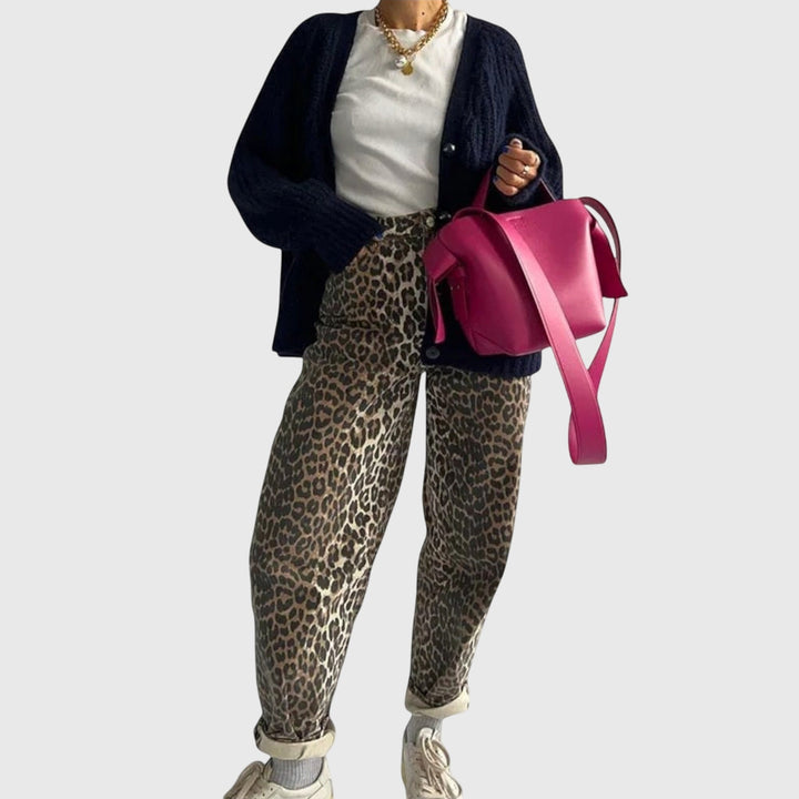 Chandra - Jeans Vintage con Estampado de Leopardo