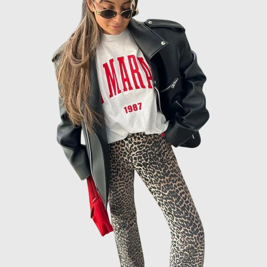 Chandra - Jeans Vintage con Estampado de Leopardo