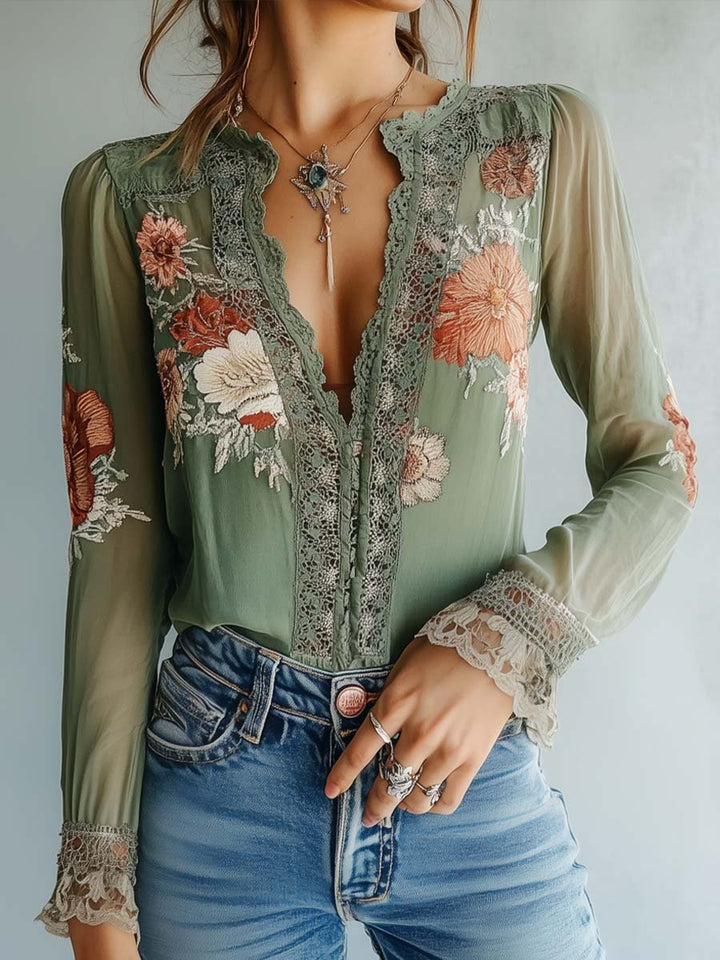 Elena · Blusa Encaje Floral Bohemia